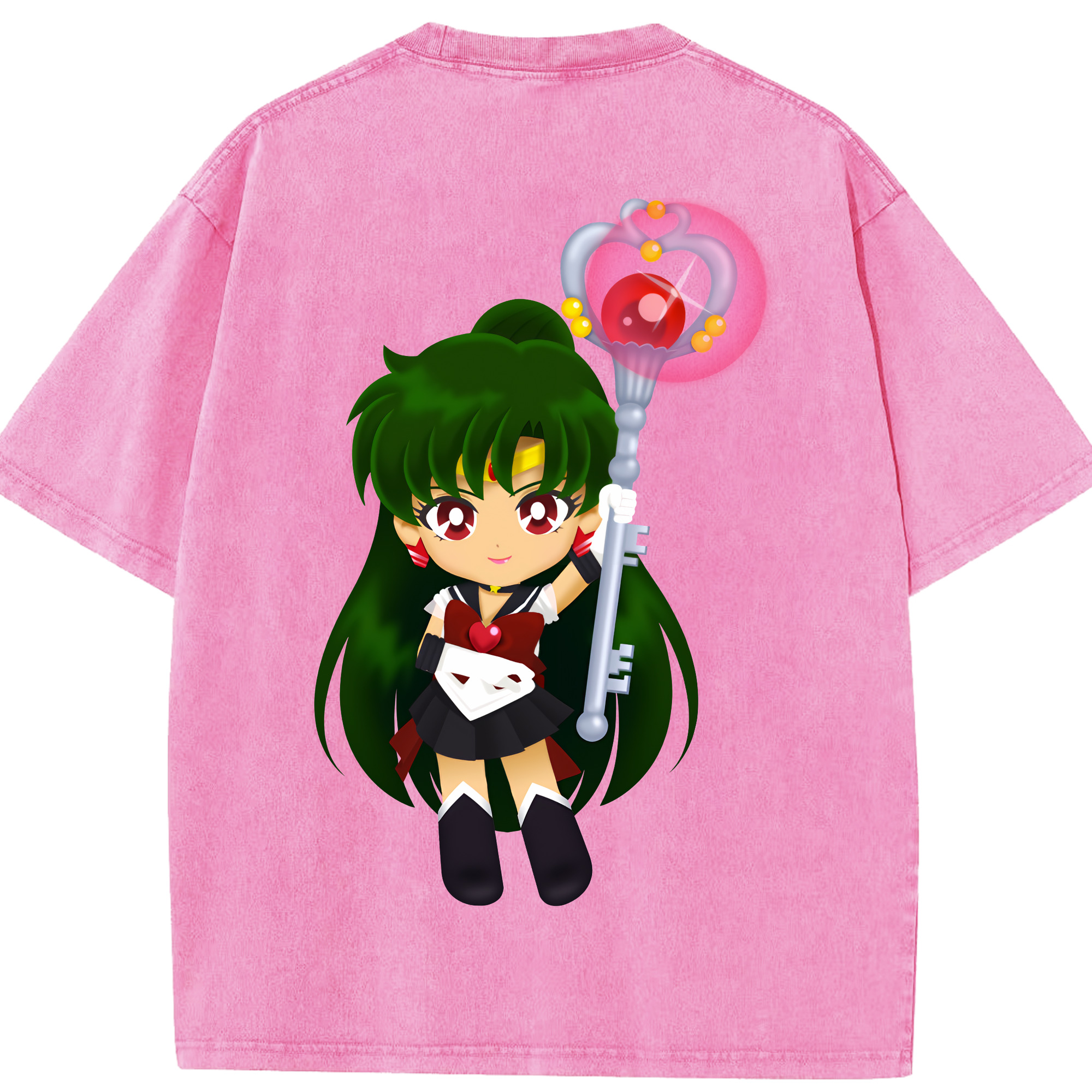 （画像用） 美少女戦士セーラームーン 冥王せつな Sailor Moon Meiou Setsuna 綿100% ヴィンテージ風 半袖Tシャツ（背面プリント）